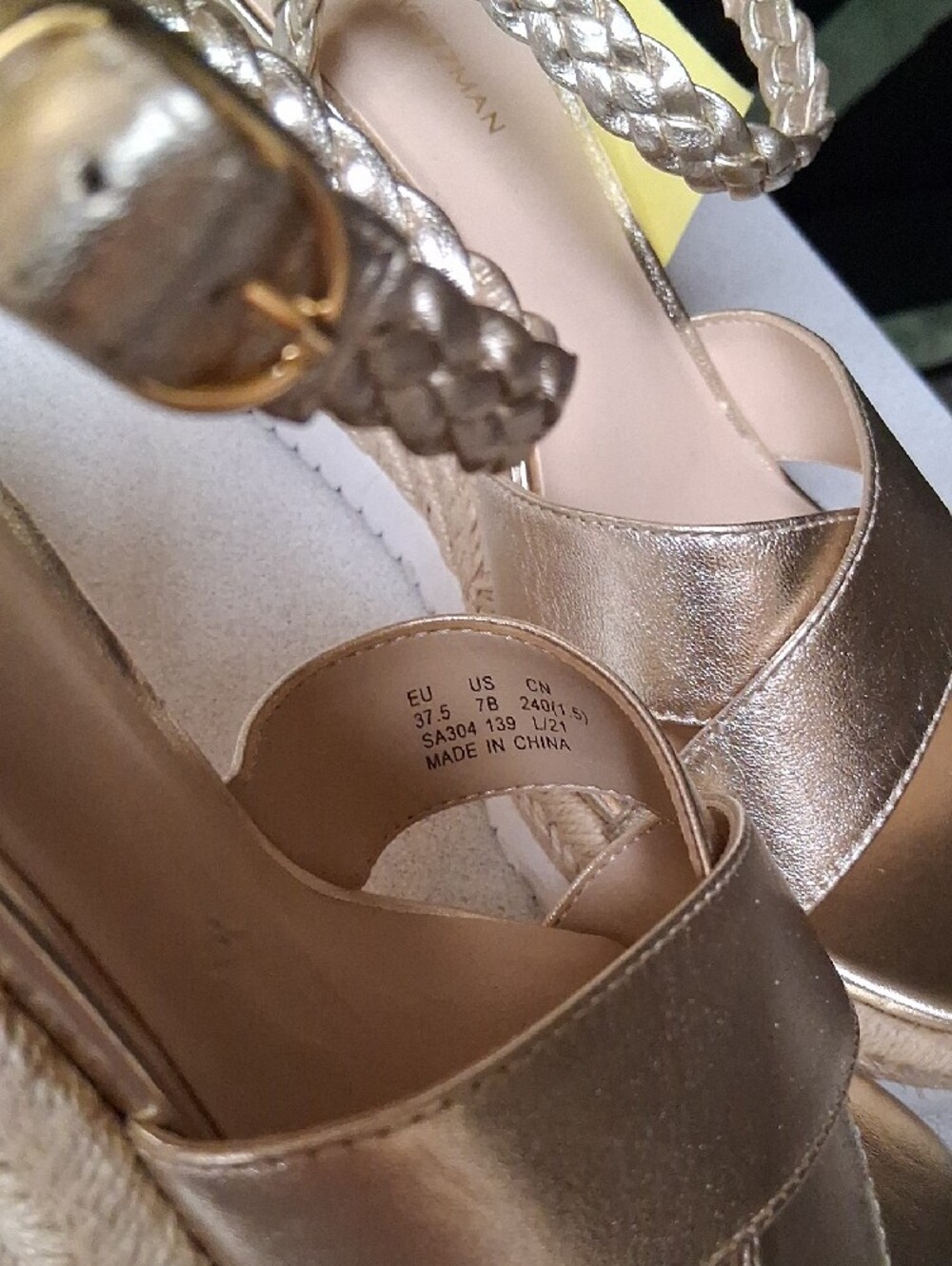BNWT Stuart Weitzman MYKONOS Metallic Gold Braided Ankle Espadrille Wedges 7B - Picture 5 of 5